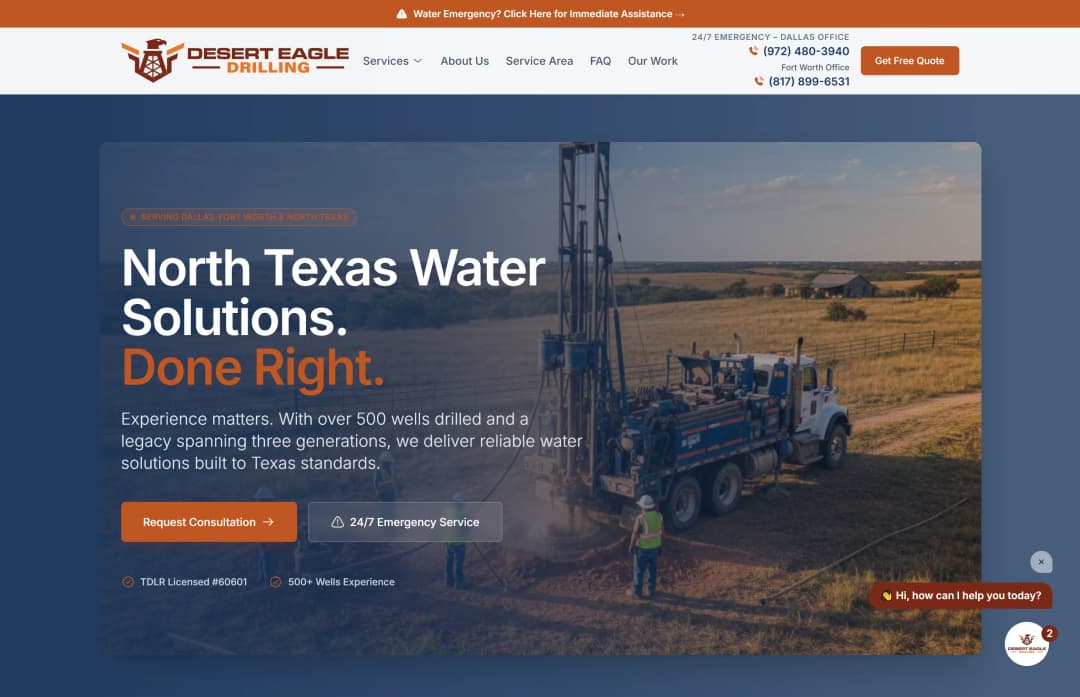 Redesigned website for Desert Eagle Drilling